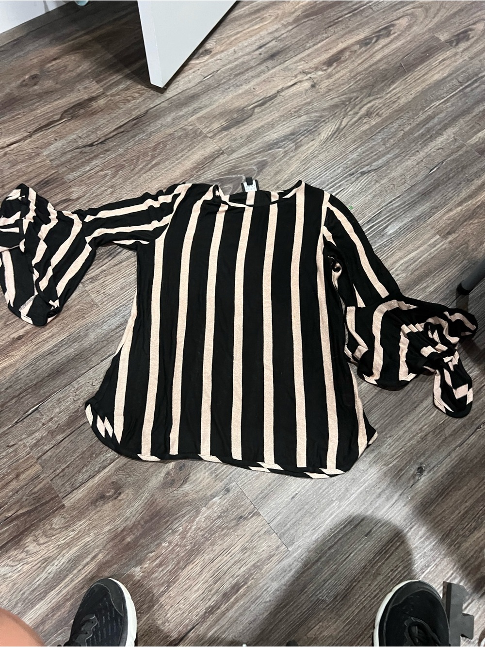 Coco Bianco Black and Cream Striped Bell Sleeve Blouse